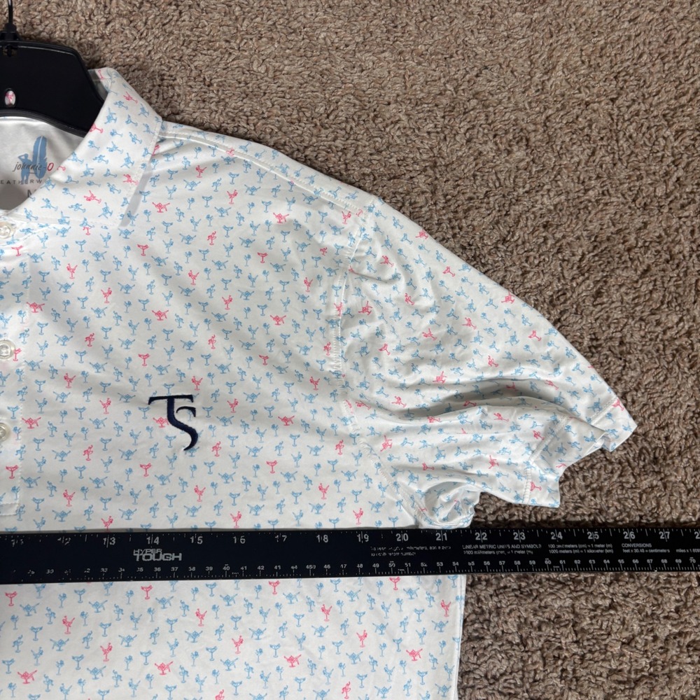 Johnnie-O Mens Featherweight Martini Print Golf Polo Shirt White Blue Pink M - Picture 4 of 8
